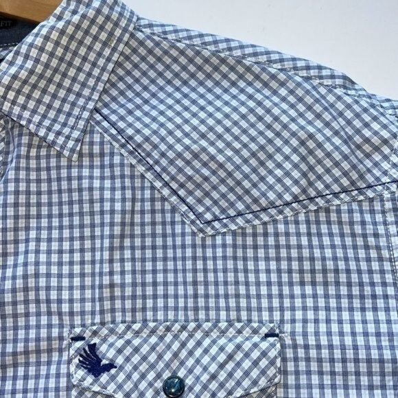 Cody James Plaid Western Shirt Men L Blue Cotton Regular Fit Style - Picture 4 of 9